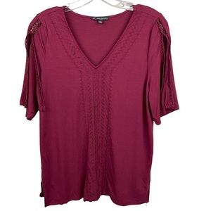 Adrianna Papell Wine Colored Open Shoulder Short Sleeve Blouse Top Size Small
